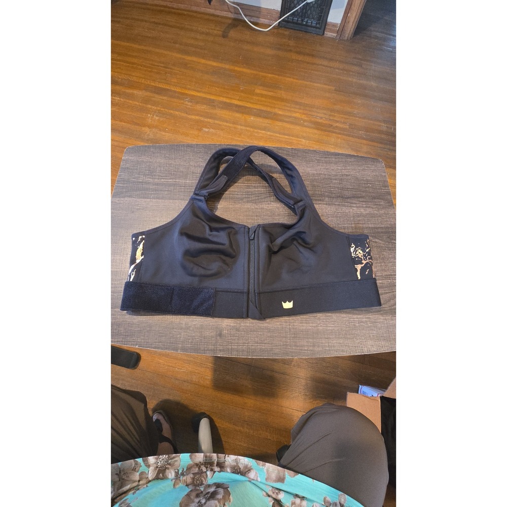 Shefit Flex Sports Bra Black Gold Marble Front Zip Size 1 Luxe NWOT